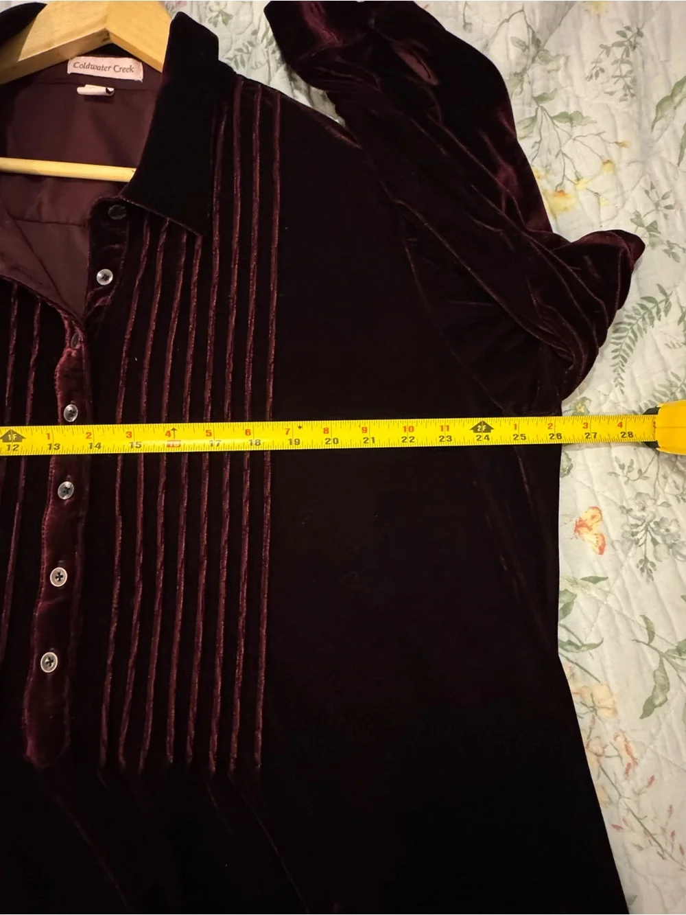 Dark Red Burgundy Velvet Coldwater Creek Button Down Shirt Tunic Size 2XL - Picture 5 of 6